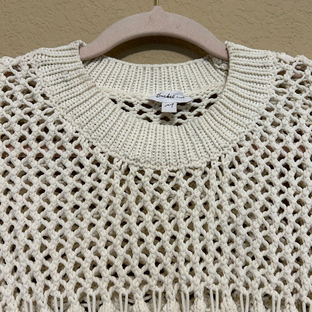 Bucket List Open Knit Crochet Sweater Women Medium Stretchy Oversized Beach Boho - Picture 5 of 10